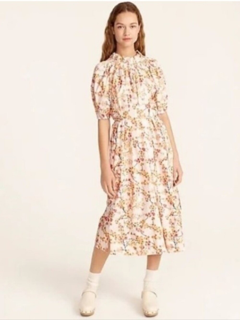 J. Crew Smocked Neck Puff Sleeve Dress In Cherry Blossoms XS NWOT